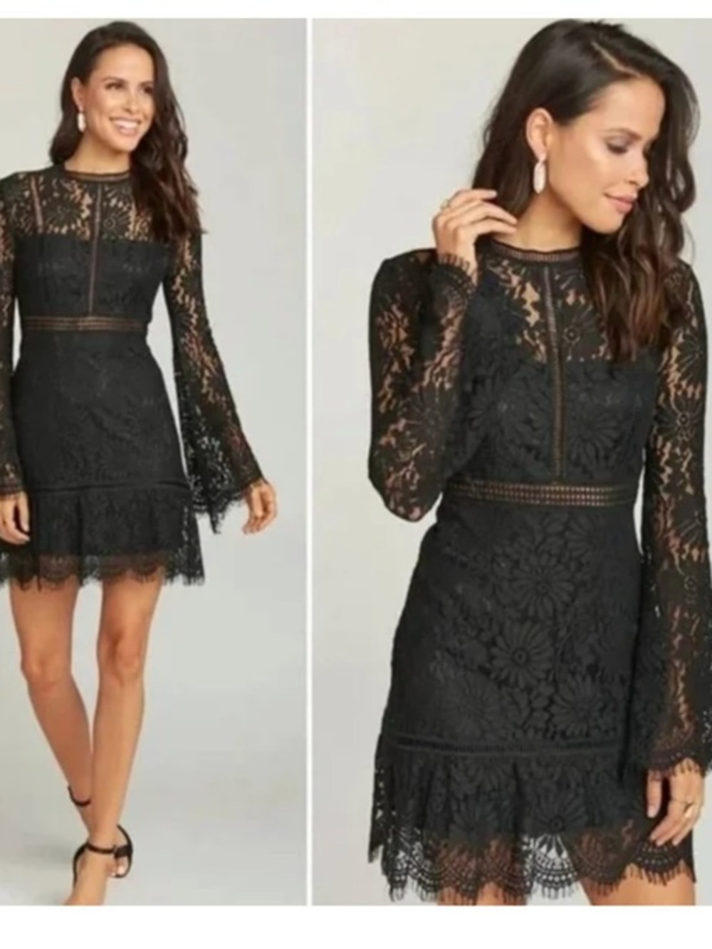 NWT Show Me Your Mumu Naomi Black Lace Long Sleeve Mini Dress Size Small